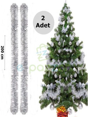 Epazzar 2 Adet 2 Metre x 7 cm Lüx Kalın Gümüş Lame Simli Garland Noel Christmas Yılbaşı Ağaç Konsept Süsleme