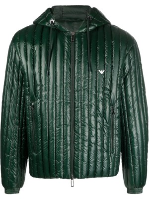 Emporio Armani Erkek Kapşonlu Yaka Marka Detaylı Fermuarlı Şişme Yeşil1 Mont 6R1B79 1NKZZ-0565