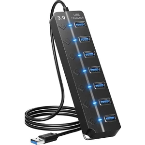 7 Bağlantı Noktalı USB Hub Bölücü Çoklu Hub USB 3.0 Adaptörü USB Birkaç Bağlantı Noktalı Anahtarlı ve Işıklı Güç Adaptörü (Yurt Dışından)