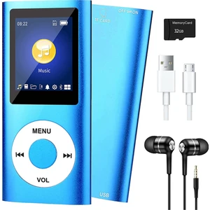 Bluetooth 5.0'lı Mp3 Çalar, 32GB Tf Kartlı Müzik Çalar, Fm, Kulaklık, Taşınabilir Hifi Müzik Çalar (Mavi) (Yurt Dışından)