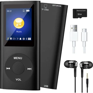 Bluetooth 5.0'lı Mp3 Çalar, 32GB Tf Kartlı Müzik Çalar, Fm, Kulaklık, Taşınabilir Hifi Müzik Çalar (Siyah) (Yurt Dışından)