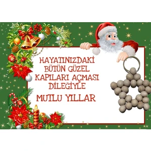 Emtory Home 25 Adet Naturel Yıldız Anahtarlık - Ahşap Yıldız - Noel Baba Kartlı - Jelatinli - Yılbaşı Hediyelik.