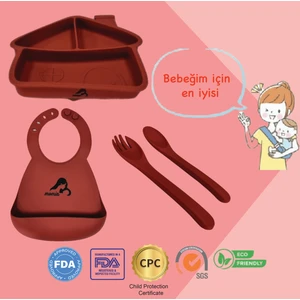 Momia Bebek "Momia Bebek Silikon Beslenme Mama Seti - Sağlıklı ve Renkli!" set 5 - bebek yemek tabağı , bebek mama önlüğü , bebek kaşık çatal