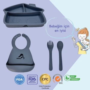 Momia Bebek "Momia Bebek Silikon Beslenme Mama Seti - Sağlıklı ve Renkli!" set 5 - bebek yemek tabağı , bebek mama önlüğü , bebek kaşık çatal