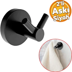 Siyah Renk Metal Sağlam Banyo Lavabo 2'li Askılık Aparat Bornoz Havlu Asma Askı Vidalı
