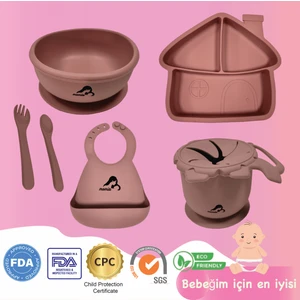 "Momia Bebek Silikon Beslenme Mama Seti - Sağlıklı ve Renkli!" set 1 - bebek yemek tabağı , bebek mama önlüğü , bebek mama kasesi , bebek atıştırmalık kap , bebek kaşık çatal