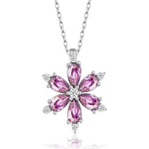 Gümüş Mor Lotus Çiçeği Kadın Kolye