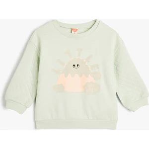 Sweatshirt Baskılı Uzun Kollu Bisiklet Yaka Şardonlu Pamuklu