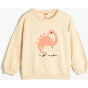 Dinozorlu Sweatshirt Bisiklet Yaka Uzun Kollu Şardonlu Pamuklu