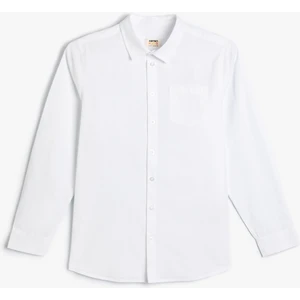 Basic Gömlek Klasik Yaka Uzun Kollu Cep Detaylı Pamuklu