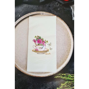 Çay Fincanı Çiçekli Model Konuşan Peçete Sunum Peçetesi
