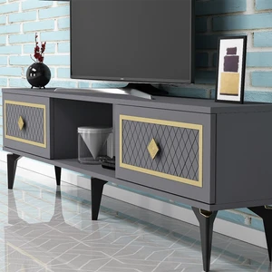 Demonte Dekor 2 Kapaklı, Raflı Herry Tv Sehpası Alt Modül Antrasit-Altın