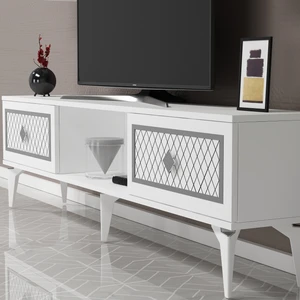 Demonte Dekor 2 Kapaklı, Raflı Herry Tv Sehpası Alt Modül Beyaz-Gümüş