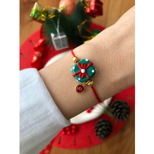 Atelier Deep Yeni Yıl Temalı Yeşil Hediye Paketi Nazar Boncuk Cam Murano Kırmızı Ip Bileklik