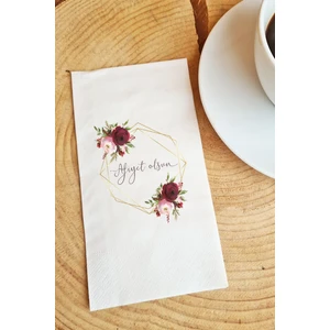 Sunum Peçetesi Gold bordo çiçekli-Afiyet olsun yazılı kağıt peçete