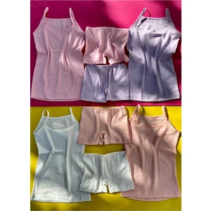 Fitilli 4'Lü Ip Askılı Pamuklu Kız Çocuk Atlet Ve Fitilli Şort Takımı (8 Parça)