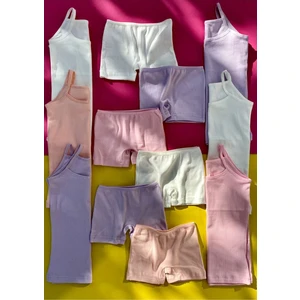 Fitilli 6'Lı Ip Askılı Pamuklu Kız Çocuk Atlet Ve Fitilli Şort Takımı (12 Parça)