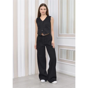 Kadın Kaşe Pantolon&yelek Kışlık Ikili Takım Siyah