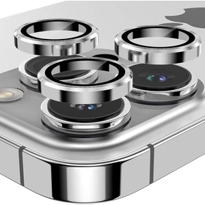 iPhone 15 Pro Max / 15 Pro Kamera Lens Koruyucu (3'lü Set) Gümüş Titanyum