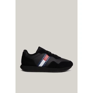 Tommy Hilfiger Erkek Marka Logolu Bağcıklı Kaydırmaz Tabanlı Günlük Siyah Sneaker EM0EM01316-BDS
