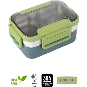 Food Conteyner Iki Katlı Paslanmaz Çelik Kolay Kilitlenir Sefer Tası – 1200 ml