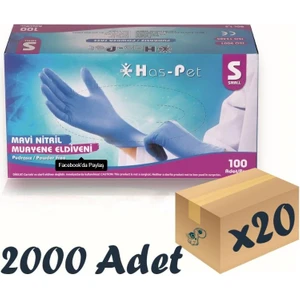 Has-Pet Mavi Nitril Eldiven Small 100’LÜ 20 Paket 2000 Adet