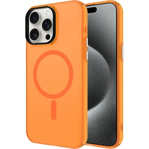 Case 4u Apple iPhone 15 Pro Max Kılıf Magsafe Şarj Özellikli Buzlu Transparan C-Pro Max Sert Kapak Turuncu