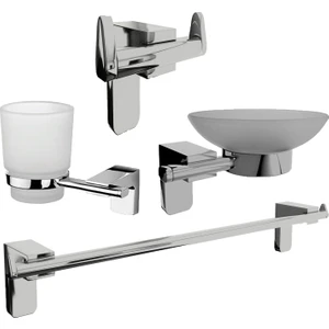 Krom Lux 4'lü Banyo Seti Uzun Havluluk, Diş Fırçalık, Sabunluk, Bornozluk