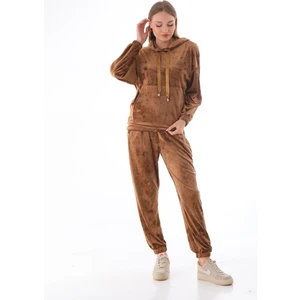 Kadın Kahve Renk Soft Kadife Eşofman Takım