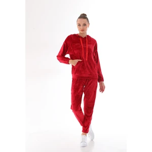 Kadın Kırmızı Renk Soft Kadife Eşofman Takım