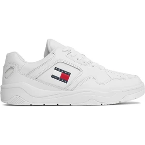 Tommy Hilfiger Erkek Marka Logolu Bağcıklı Kaydırmaz Tabanlı Günlük Beyaz Sneaker EM0EM01350-YBR