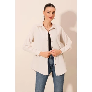 3900 Oversize Uzun Basic Gömlek - D.krem