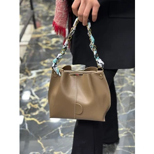 Nbi Bags Kadın Fularlı Zincir Aksesuarlı Yumuşak Deri 3 Bölmeli El Kol ve Omuz Çantası
