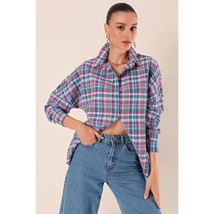Kadın Oversize Gömlek Ekose-Kareli Günlük Tarz %70 Pamuk %30 Polyester
