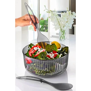 Akrilik Avantajlı Büyük Boy Salata Kase Seti 22.5 cm - Servis Çatalı & Kaşığı Antrasit