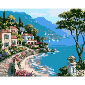 Lamba Cini Sayılarla Boyama Kasnaklı Tablo Seti Fırça Boya Dahil 40 x 50 cm Sahil Kasabası1