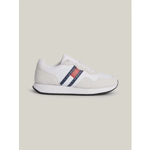 Tommy Hilfiger Erkek Marka Logolu Bağcıklı Kaydırmaz Tabanlı Günlük Beyaz Sneaker EM0EM01316-YBR