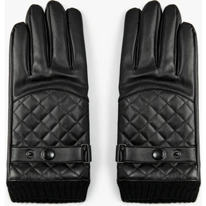 Deri Görünümlü Eldiven Çıtçıt Düğmeli