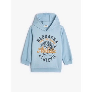 Kapşonlu Sweatshirt Uzun Kollu Slogan Baskılı Kaplan Detaylı