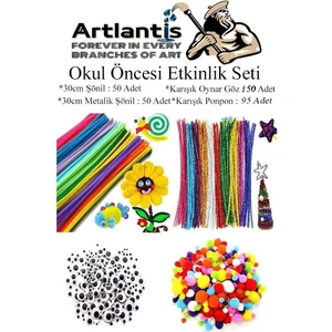 Okul Öncesi Etkinlik Seti 1 Paket Ponpon Şönil Oynar Göz Anaokulu ve Kreş Seti Pon Pon Tüylü Tel Oynargöz