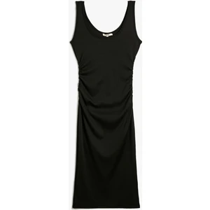 Midi Elbise Askılı U Yaka Fitilli Bodycon