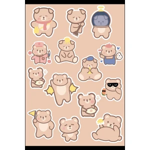 Anime Marketi Tatlı Ayılar Sticker Seti - Ajanda - Laptop - Telefon Sticker Seti 14 Adet