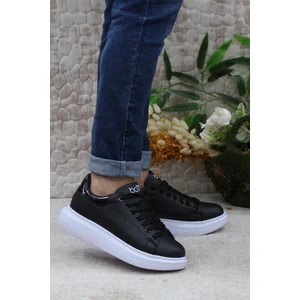 B-150 Siyah Beyaz Rahat Kalın Taban Sneaker Erkek Spor Ayakkabı