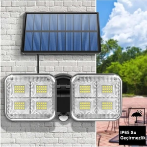 Solar Lamba Güneş Enerjili Kablolu Çift Başlı Sensörlü Bahçe Kamp Aydınlatma 120 LED Lamba Su Geçirmez