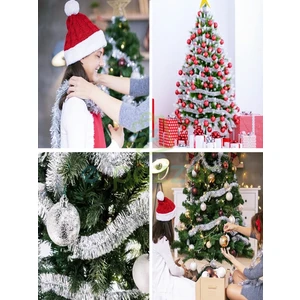 2 Adet 2 Metre x 7 cm Lüx Kalın Gümüş Lame Simli Garland Noel Christmas Yılbaşı Ağaç Konsept Süsleme