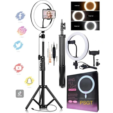 OEM Kumandalı 10 Inç Ring Light Telefon Tutucu Işıklı Tripod 2.1 M Siyah Geniş Açı Lensler Uyumlu