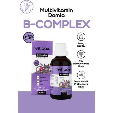 Vitpaw B Complex Damla 50 ml Kediler Için Tüy Dökülmesi Engelleyici, Deri ve Tüy Sağlığı Biotin