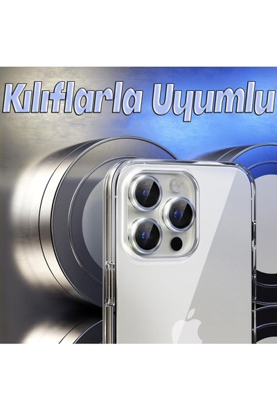 Arazon iPhone 15 Pro Max / 15 Pro Kamera Lens Koruyucu (3'lü Set) Gümüş Titanyum
