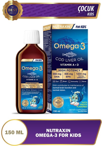 Omega 3 Balık Yağı 150 Ml Tutti Frutti Cod Liver Oil - DHA 550 Mg EPA 408 Mg