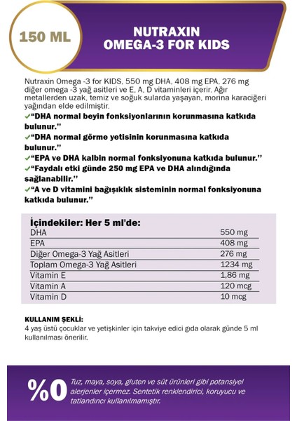 Omega 3 Balık Yağı 150 Ml Tutti Frutti Cod Liver Oil - DHA 550 Mg EPA 408 Mg